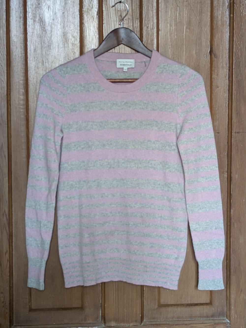 White Warren Pink and Gray Cashmere Striped Crewneck Size Small